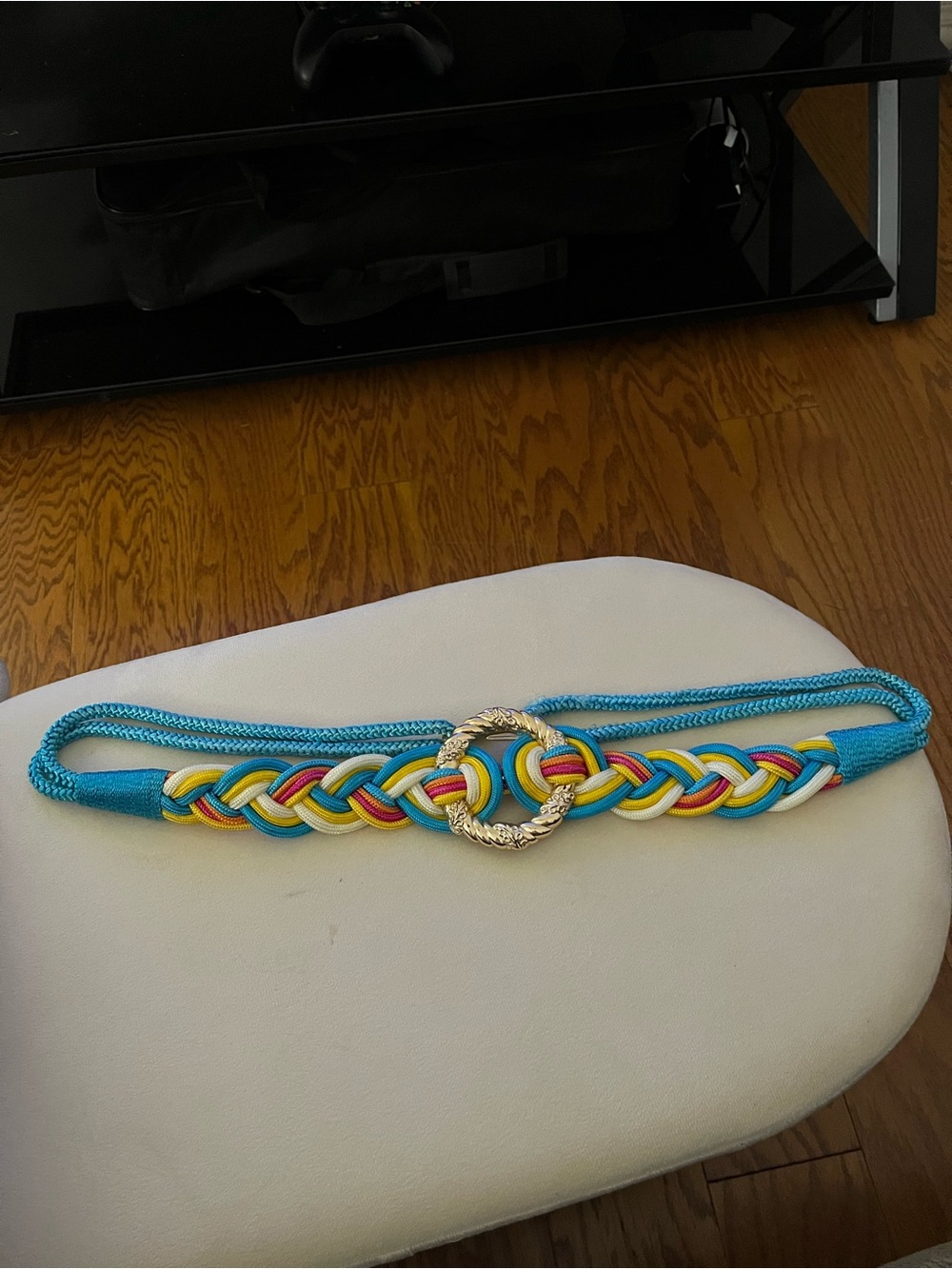 Woven Multicolor Rope Belt with Gold Ring